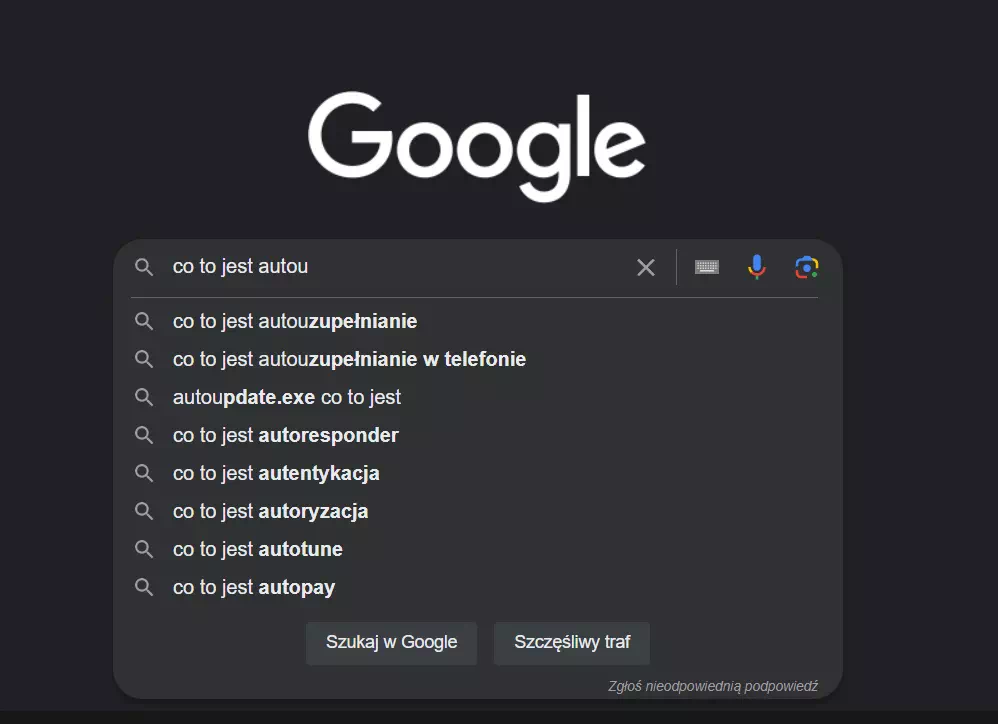 autouzupełnianie w Google 