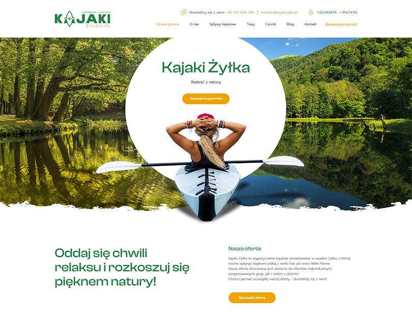 Portfolio Kajaki Żyłka - widok PC