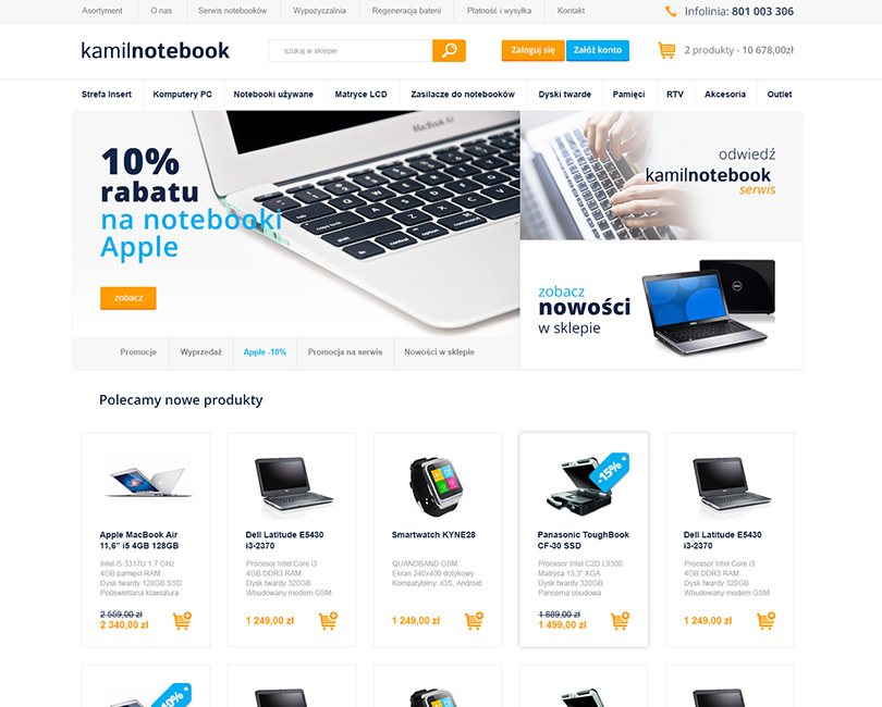Portfolio KamilNotebook - widok PC
