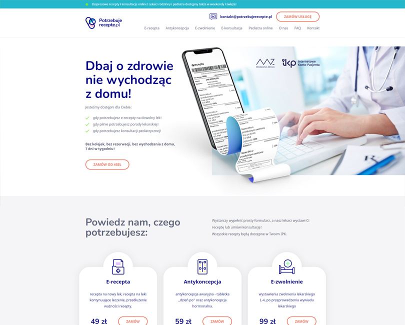 Portfolio Potrzebujerecepte.pl - widok PC