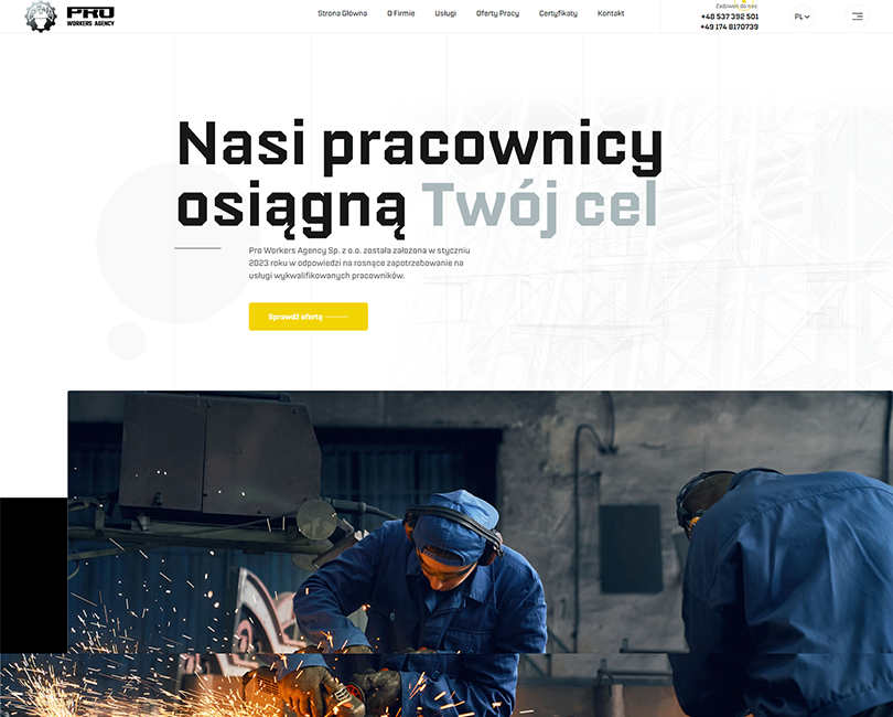 Portfolio PRO Workers Agency - widok PC