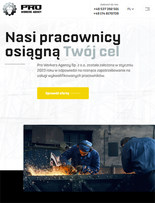 Portfolio PRO Workers Agency - widok Tablet