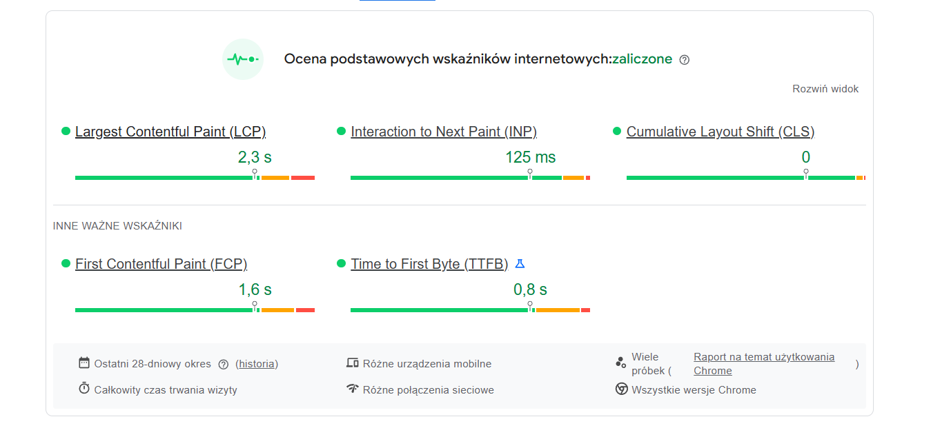 Podstawowe wskaźniki Google PageSpeed Imsights